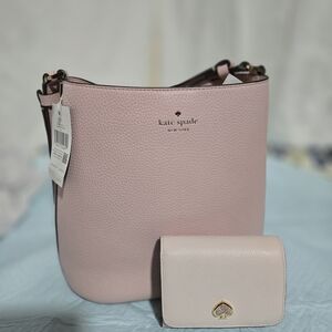 kate spade Pink Pebbled Leather Shoulder Bag with Matching Card Case